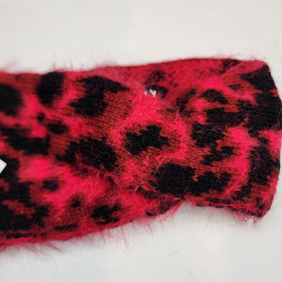 DKNY New Women Headband Red And Black Fuzzy Animal Print Stretch Head Band NWT - Picture 5 of 6